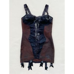 Vintage Rare 50s Warner’s Merry Widow Black Lace Longline Corset Shapewear 38B